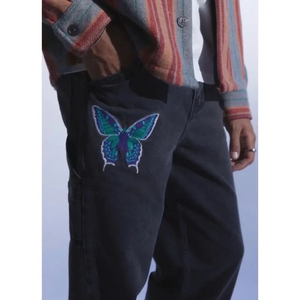 Butterfly Embroidered Skate Carpenter Jeans Wearable Art 34x32